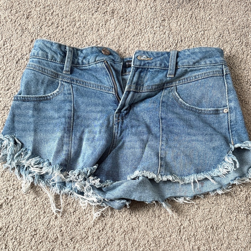 Sincerely Jules Blue Frayed Jean Shorts